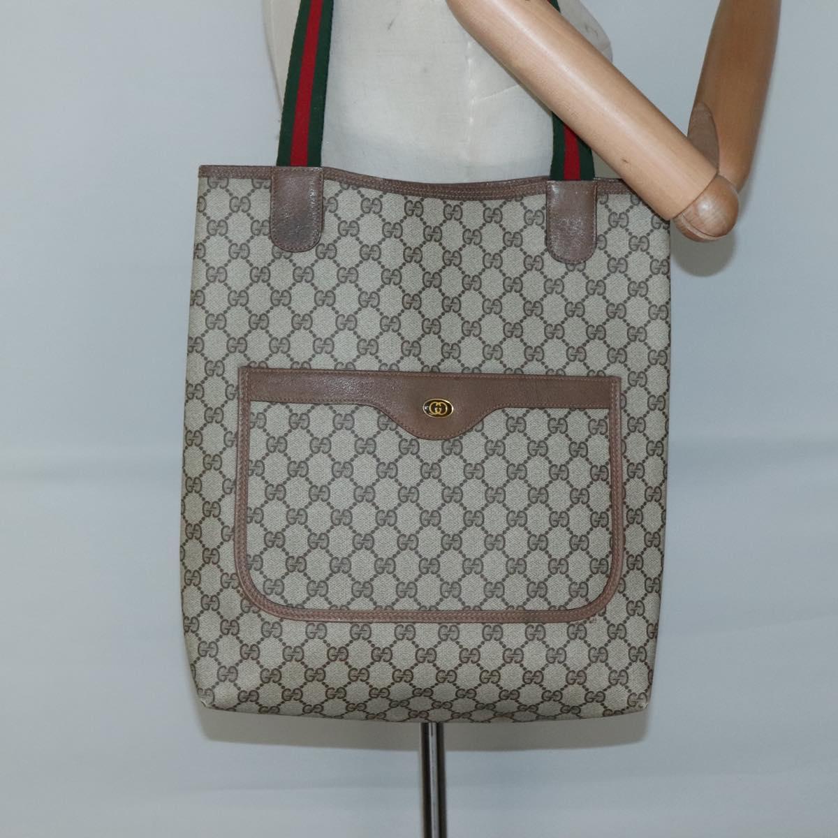 GUCCI GG Supreme Web Sherry Line Tote Bag PVC Beige Red 39 02 003 Auth 135373
