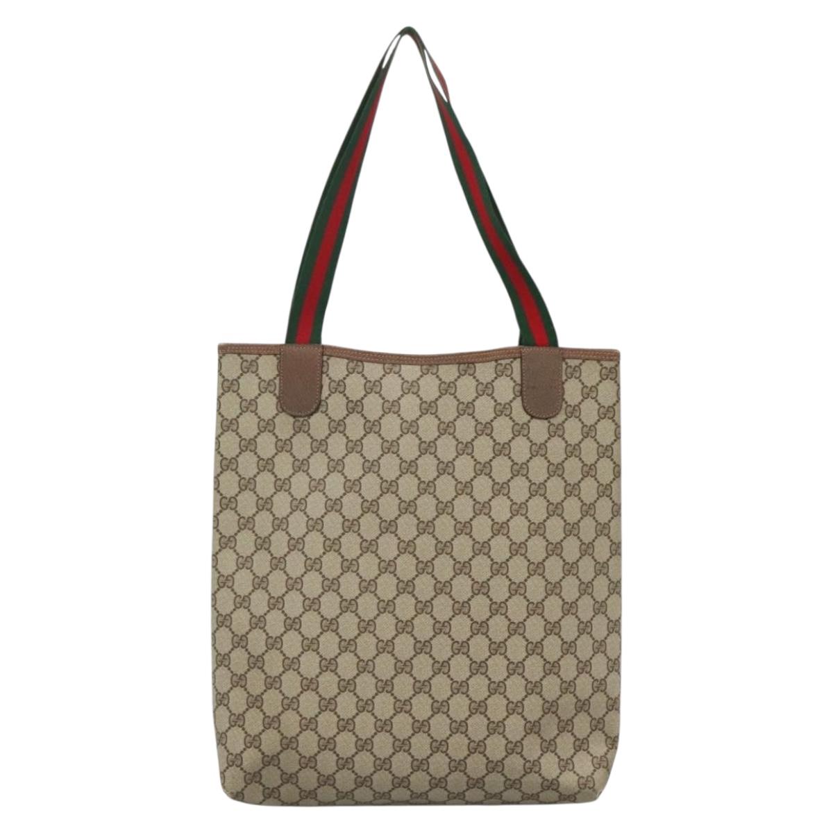 GUCCI GG Supreme Web Sherry Line Tote Bag PVC Beige Red 39 02 003 Auth 135373