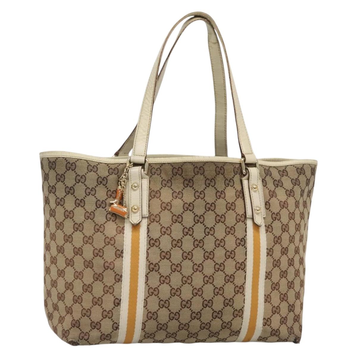 GUCCI GG Canvas Sherry Line Tote Bag Beige Gold 139260 Auth 135376