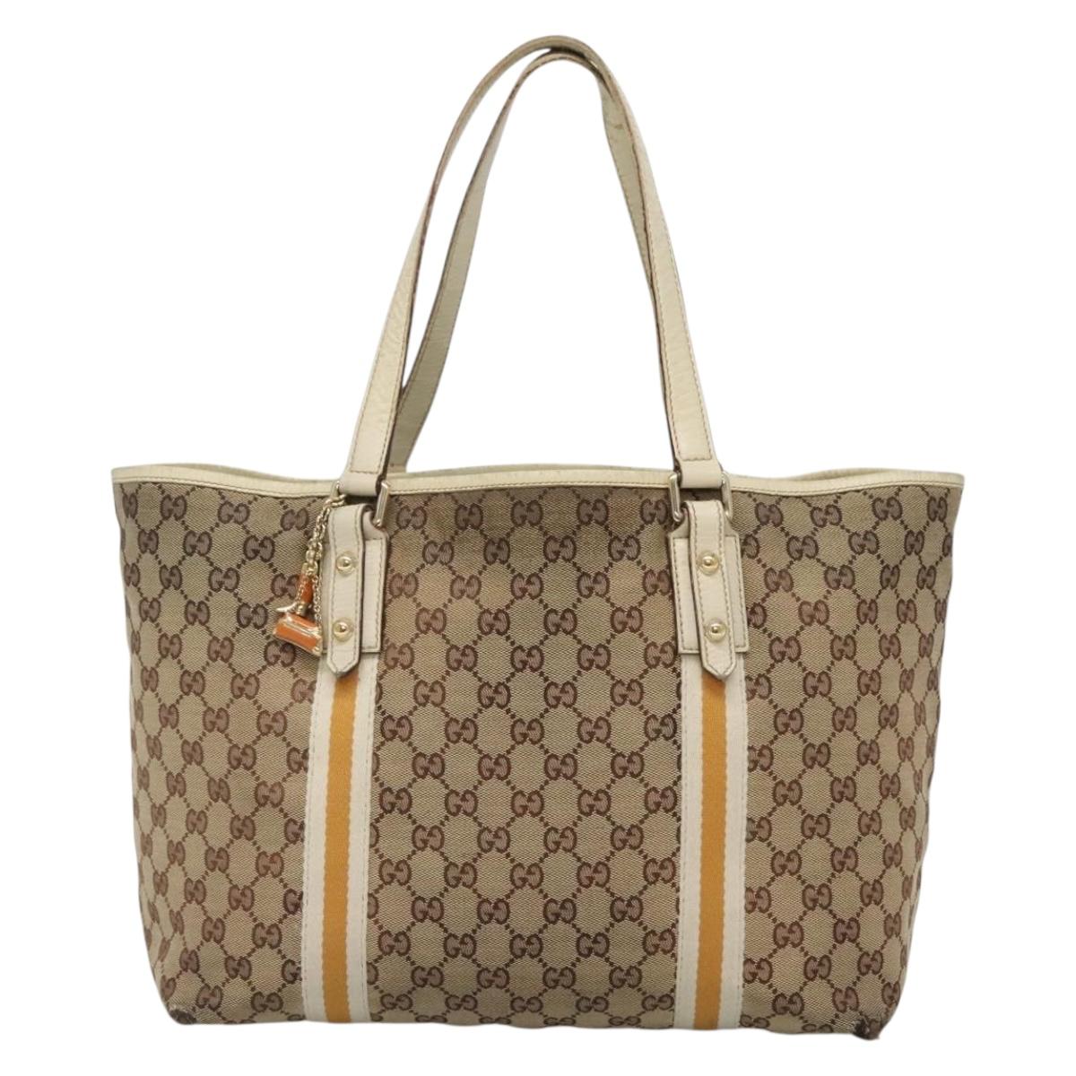 GUCCI GG Canvas Sherry Line Tote Bag Beige Gold 139260 Auth 135376