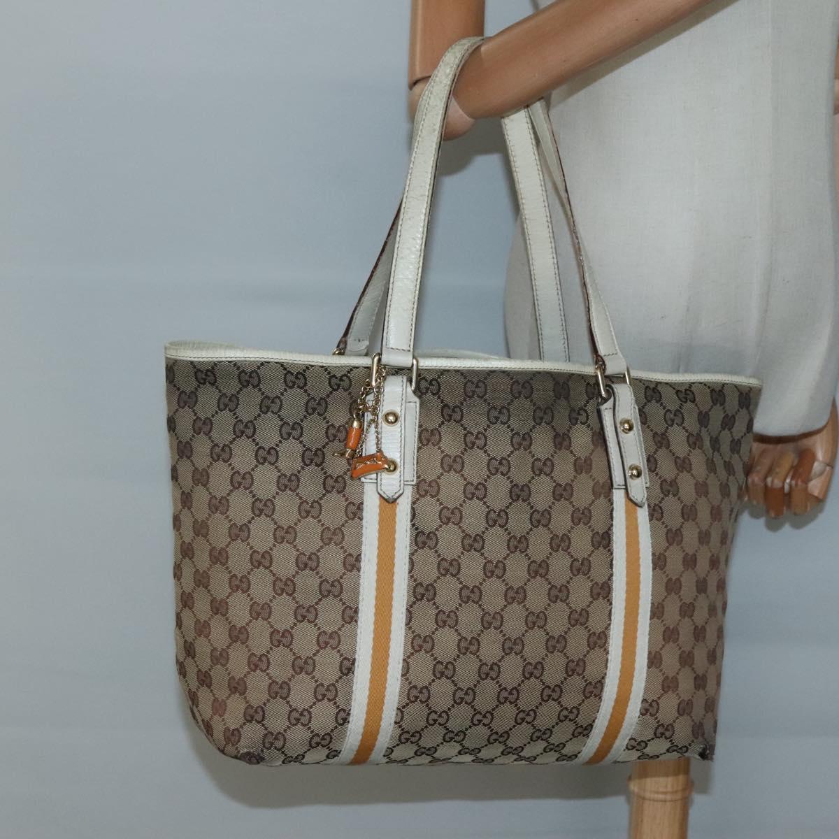GUCCI GG Canvas Sherry Line Tote Bag Beige Gold 139260 Auth 135376