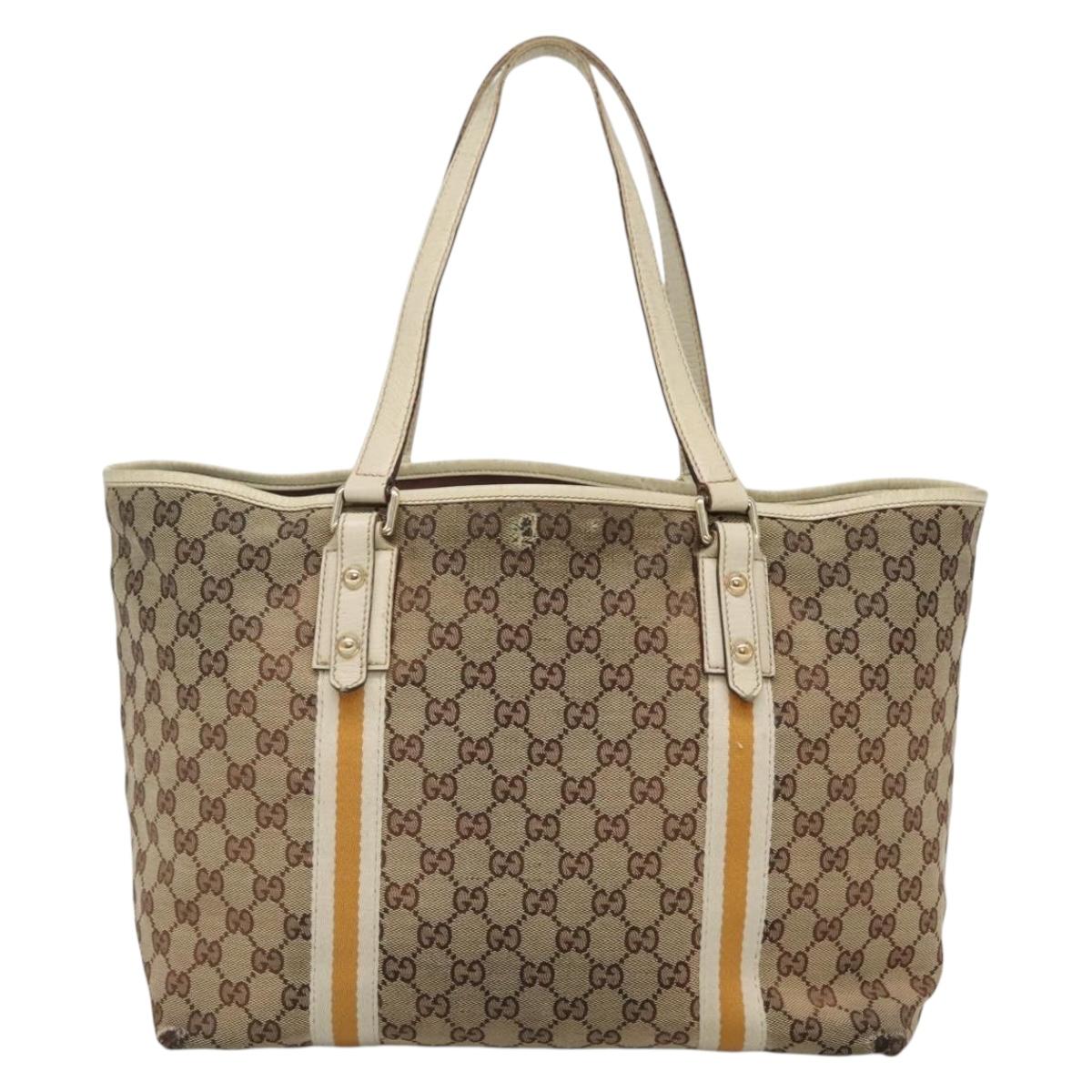 GUCCI GG Canvas Sherry Line Tote Bag Beige Gold 139260 Auth 135376