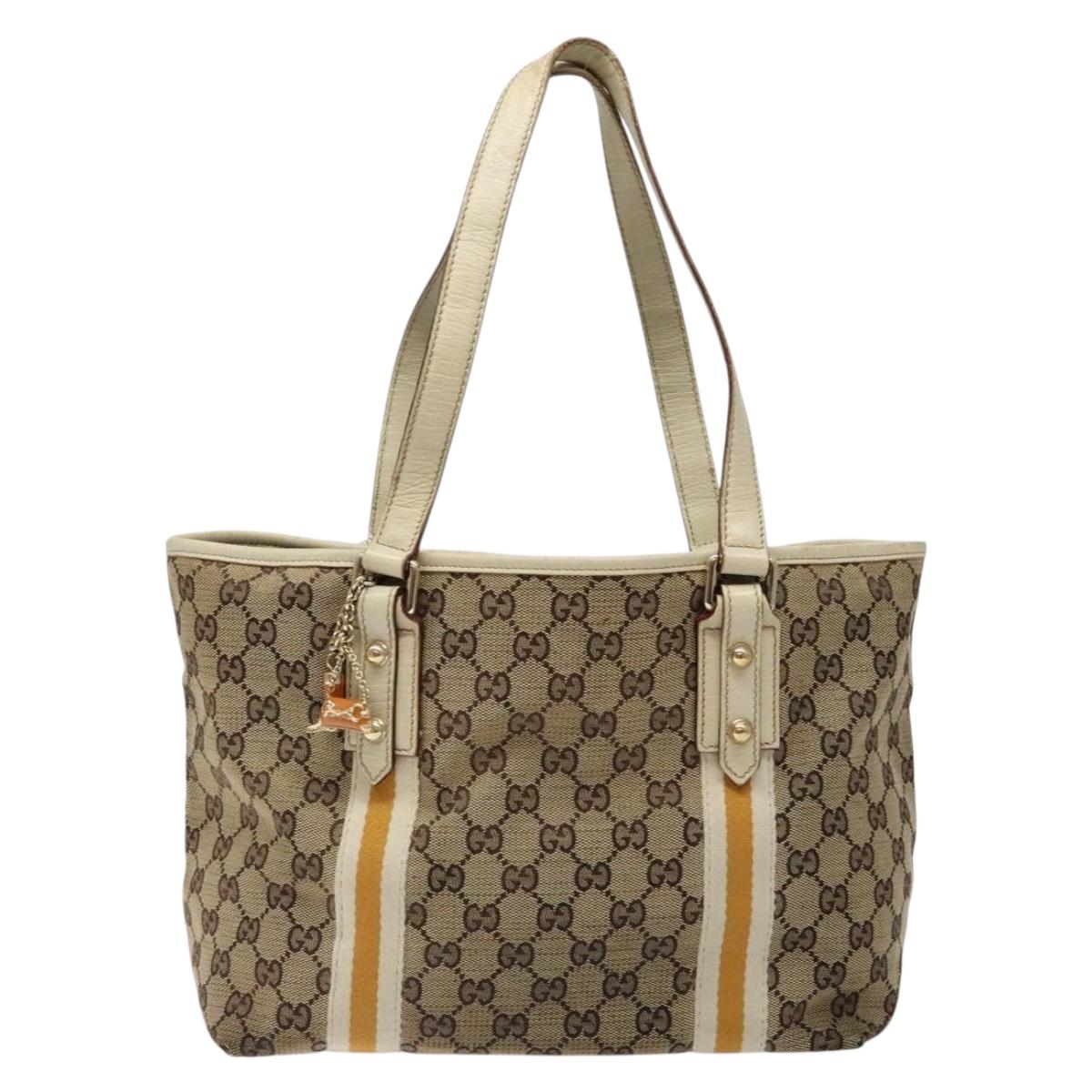 GUCCI GG Canvas Sherry Line Tote Bag Beige Gold 137396 Auth 135378