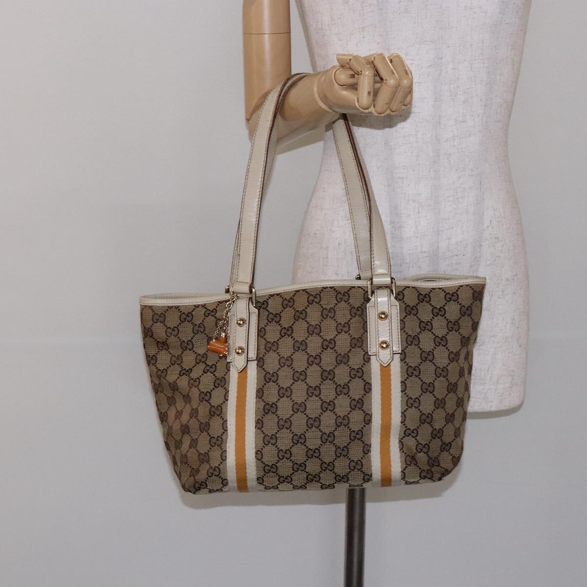 GUCCI GG Canvas Sherry Line Tote Bag Beige Gold 137396 Auth 135378