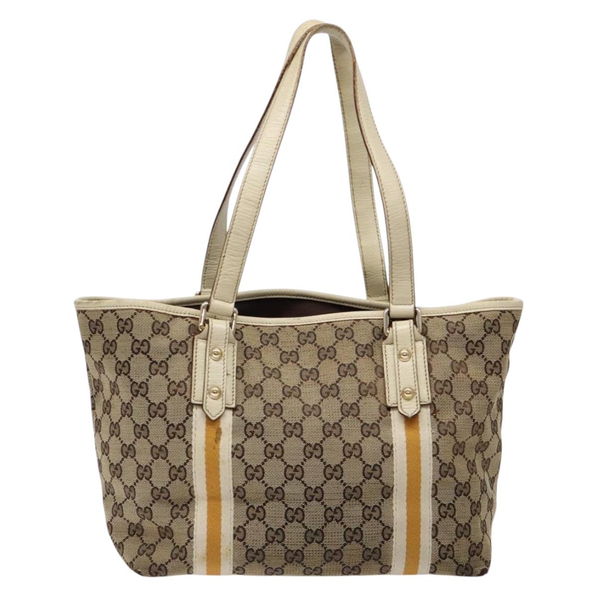 GUCCI GG Canvas Sherry Line Tote Bag Beige Gold 137396 Auth 135378