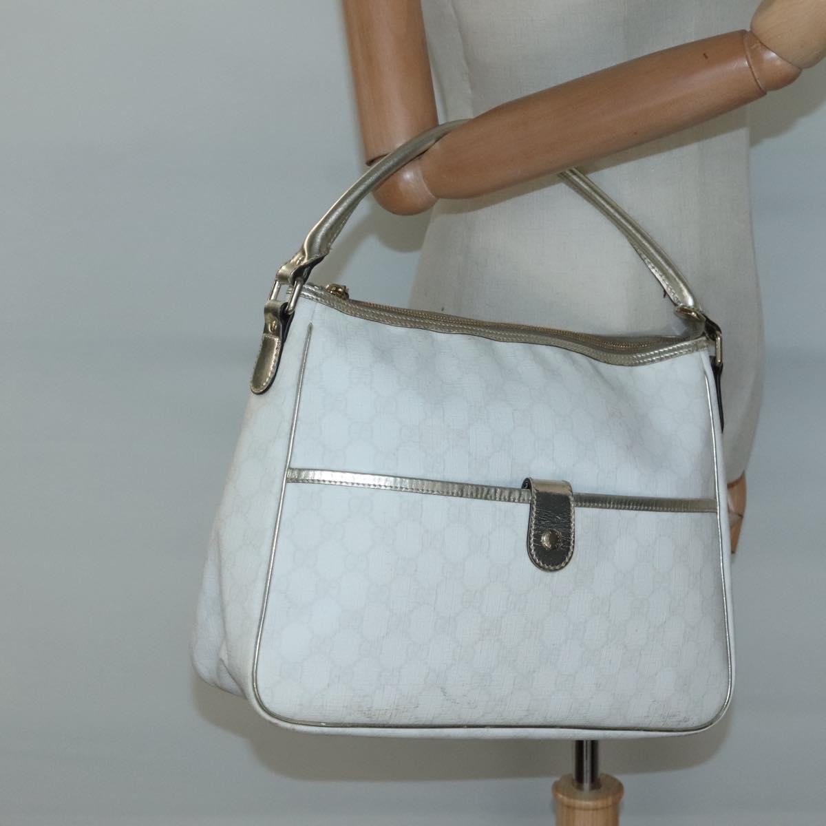 GUCCI GG Supreme Hand Bag PVC White Gold 189898 Auth 135379