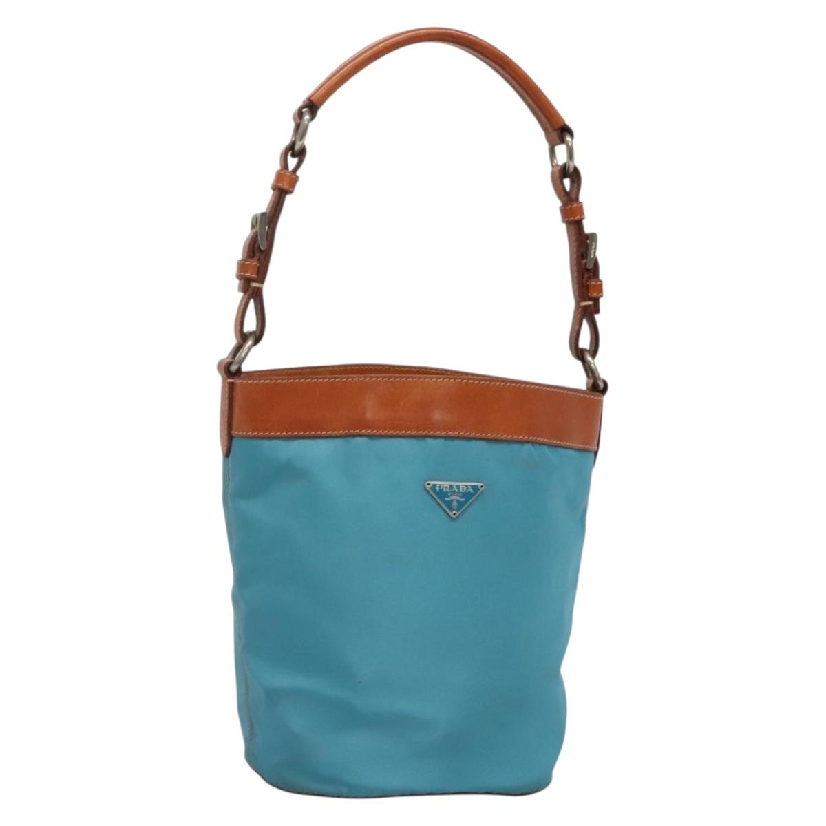 PRADA Shoulder Bag Nylon Leather Silver Blue Auth 135381