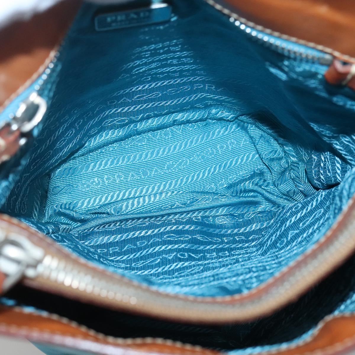 PRADA Shoulder Bag Nylon Leather Silver Blue Auth 135381