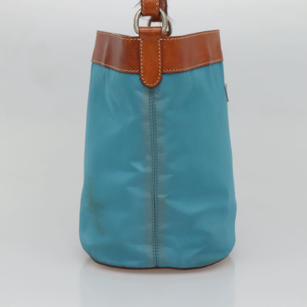 PRADA Shoulder Bag Nylon Leather Silver Blue Auth 135381