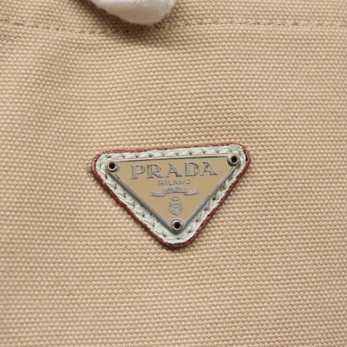 PRADA Tote Bag Canvas Beige Silver Auth 135383