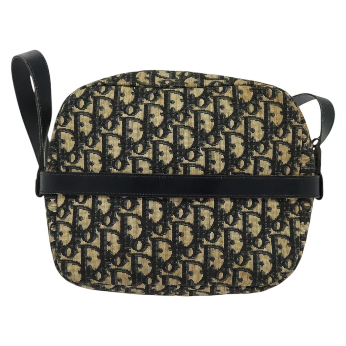 Christian Dior Trotter Canvas Shoulder Bag Navy Gold Auth 135390