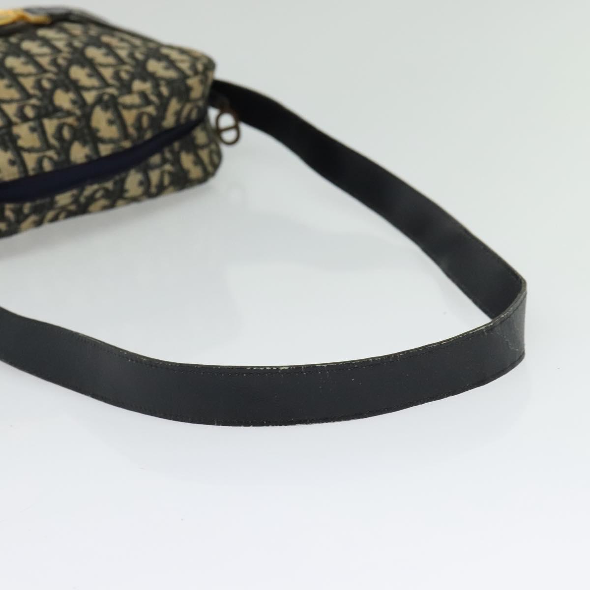 Christian Dior Trotter Canvas Shoulder Bag Navy Gold Auth 135390
