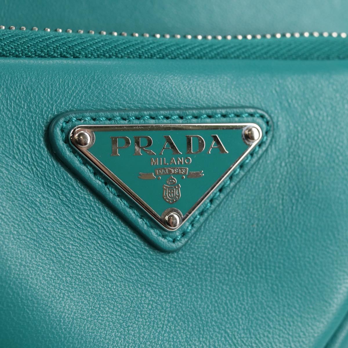 PRADA Hand Bag Leather 2way Green Silver Auth 135405SAM