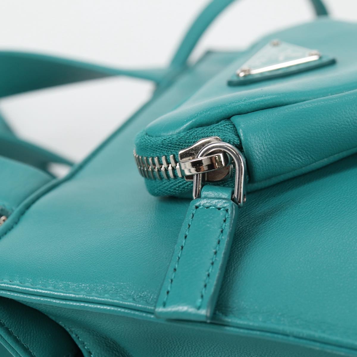 PRADA Hand Bag Leather 2way Green Silver Auth 135405SAM