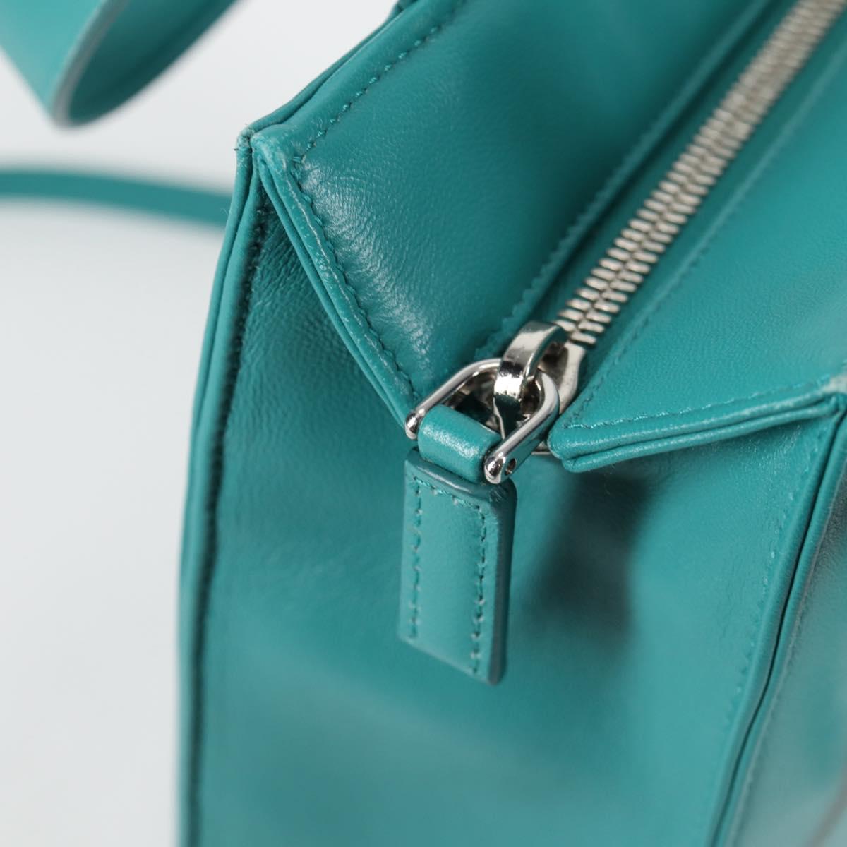 PRADA Hand Bag Leather 2way Green Silver Auth 135405SAM