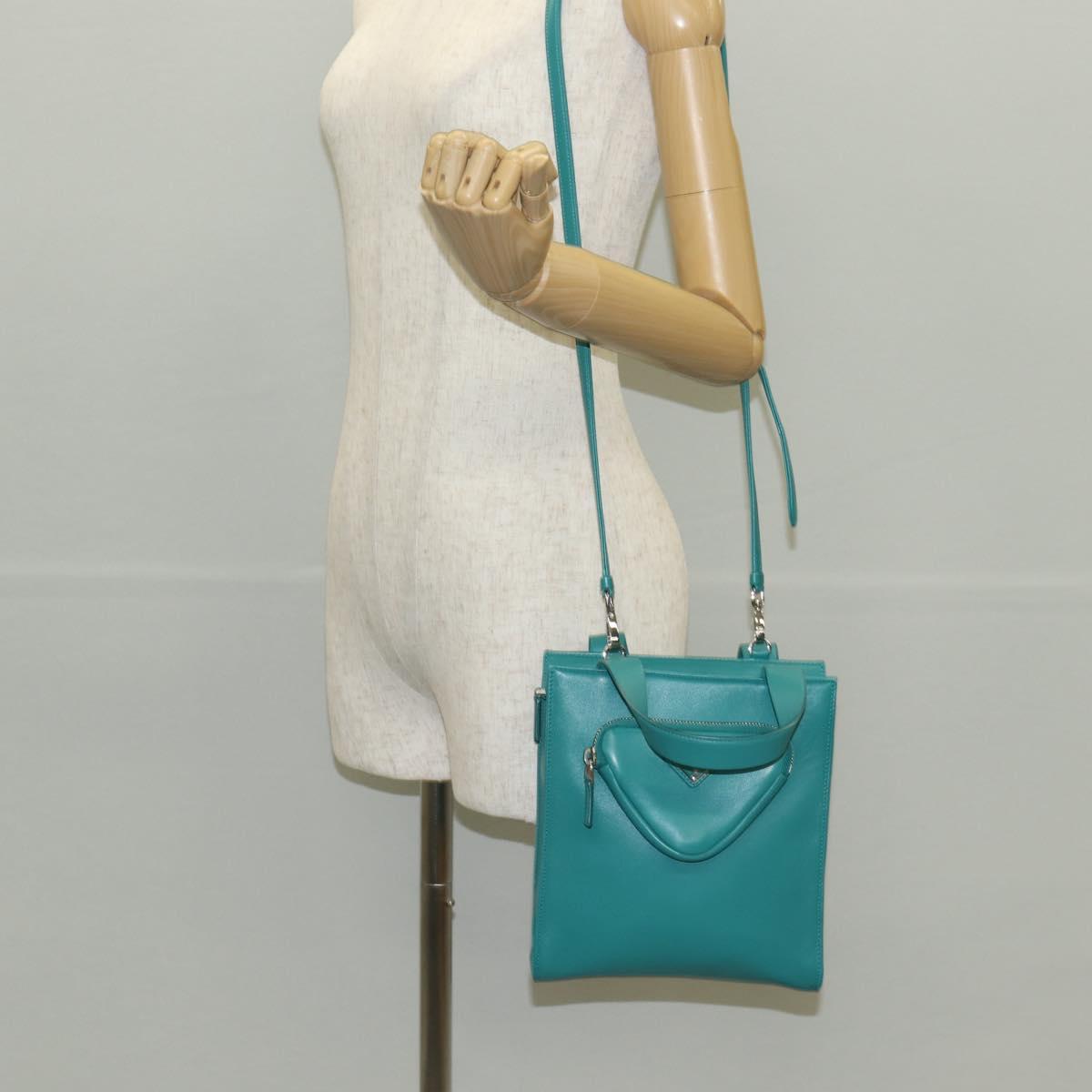 PRADA Hand Bag Leather 2way Green Silver Auth 135405M