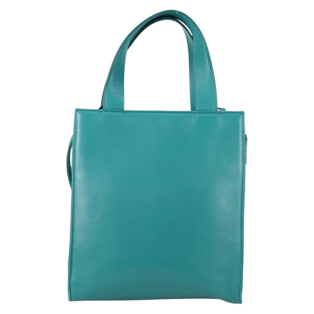 PRADA Hand Bag Leather 2way Green Silver Auth 135405M