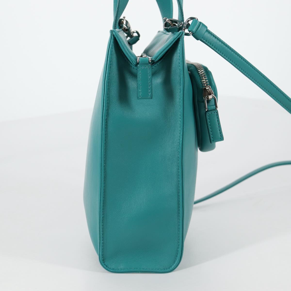 PRADA Hand Bag Leather 2way Green Silver Auth 135405SAM