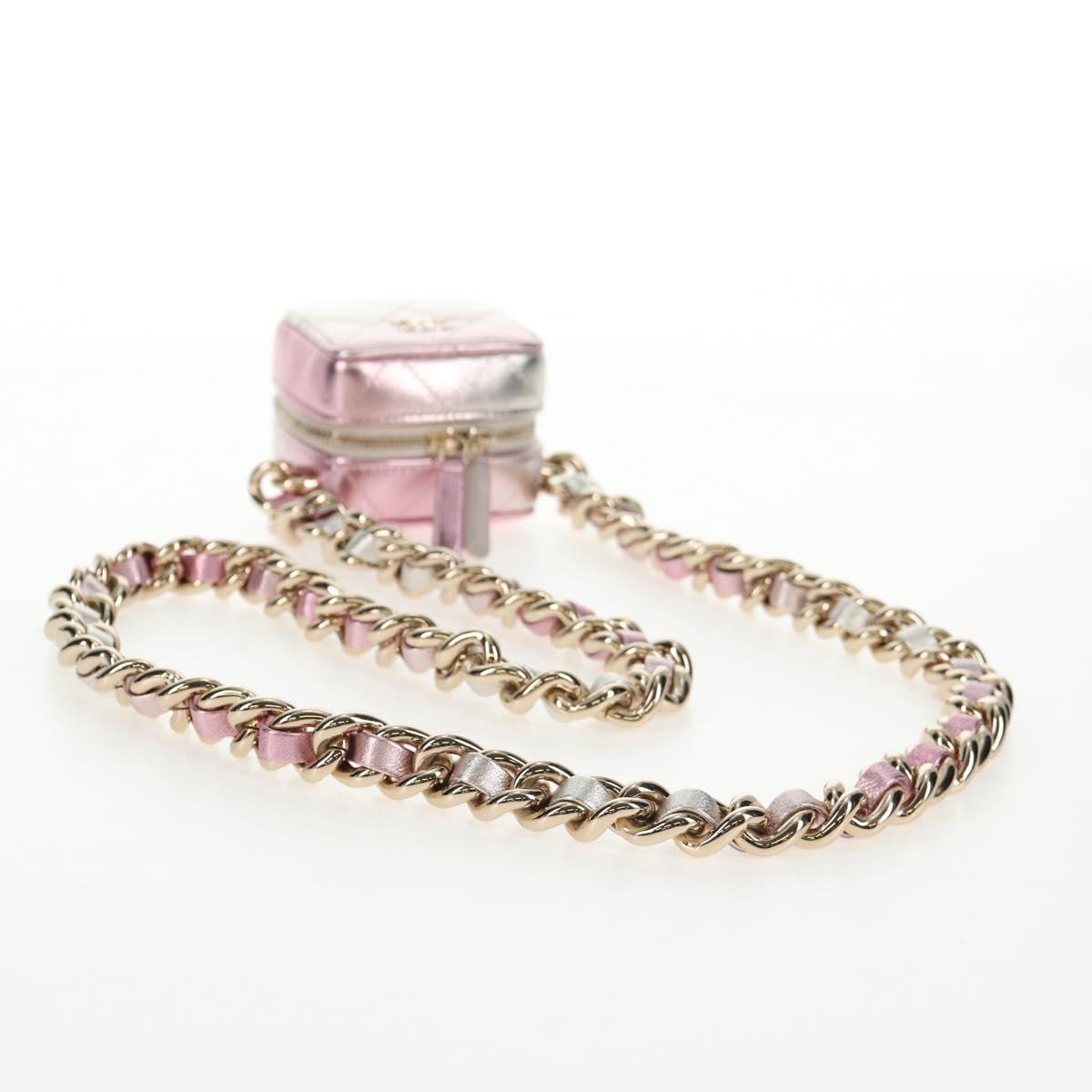 CHANEL Matelasse Chain Shoulder Bag Lamb Skin Pink Gold CC Auth 135407M