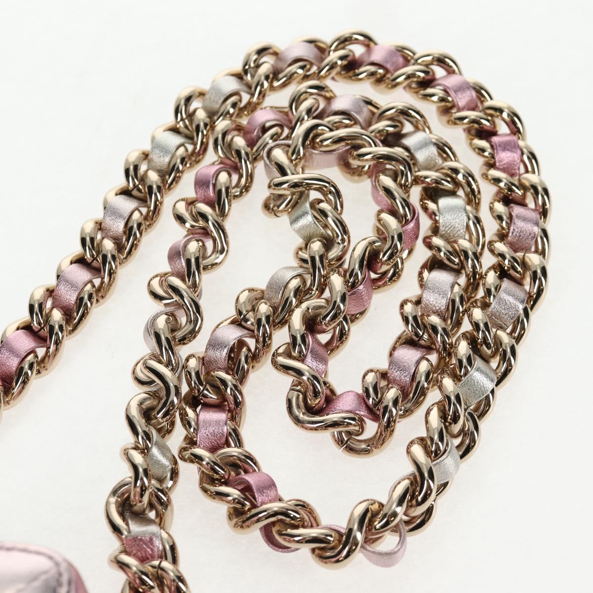 CHANEL Matelasse Chain Shoulder Bag Lamb Skin Pink Gold CC Auth 135407M