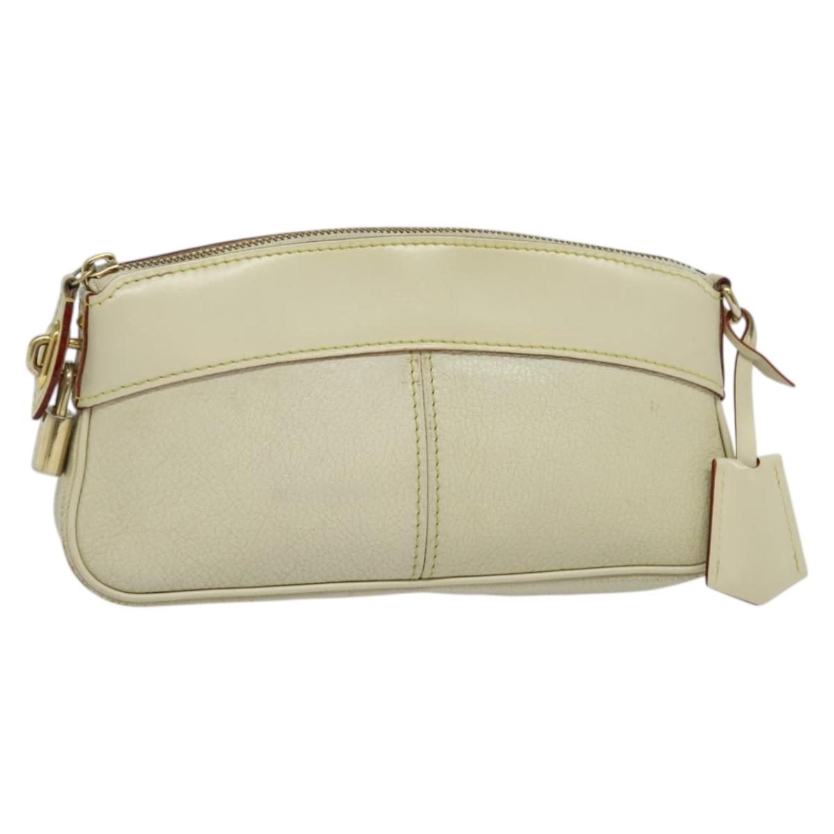 LOUIS VUITTON Suhari Lockit Clutch Bag Leather White M95629 LV Auth 135426