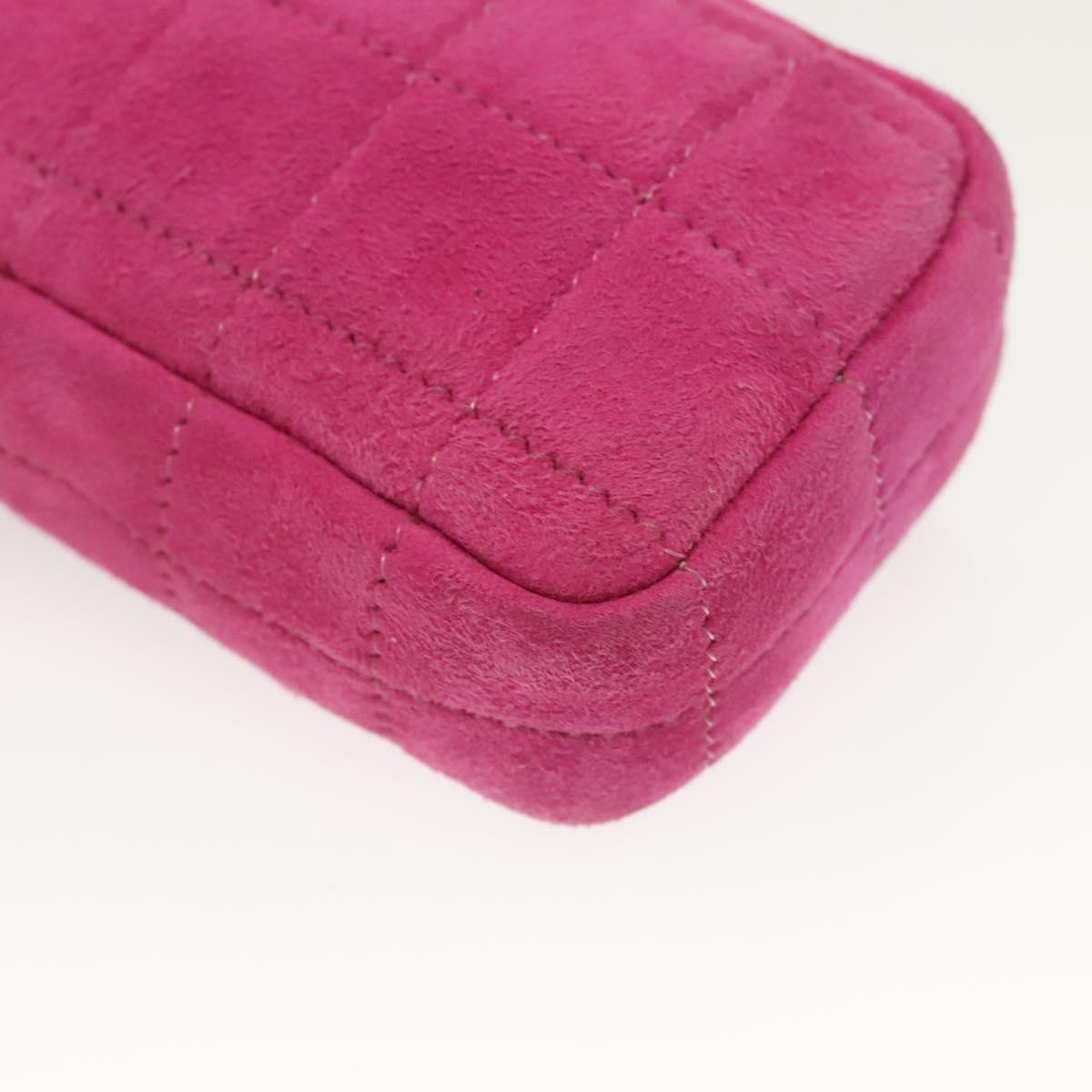 CHANEL Choco Bar Chain Shoulder Bag Suede Pink CC Auth 135452