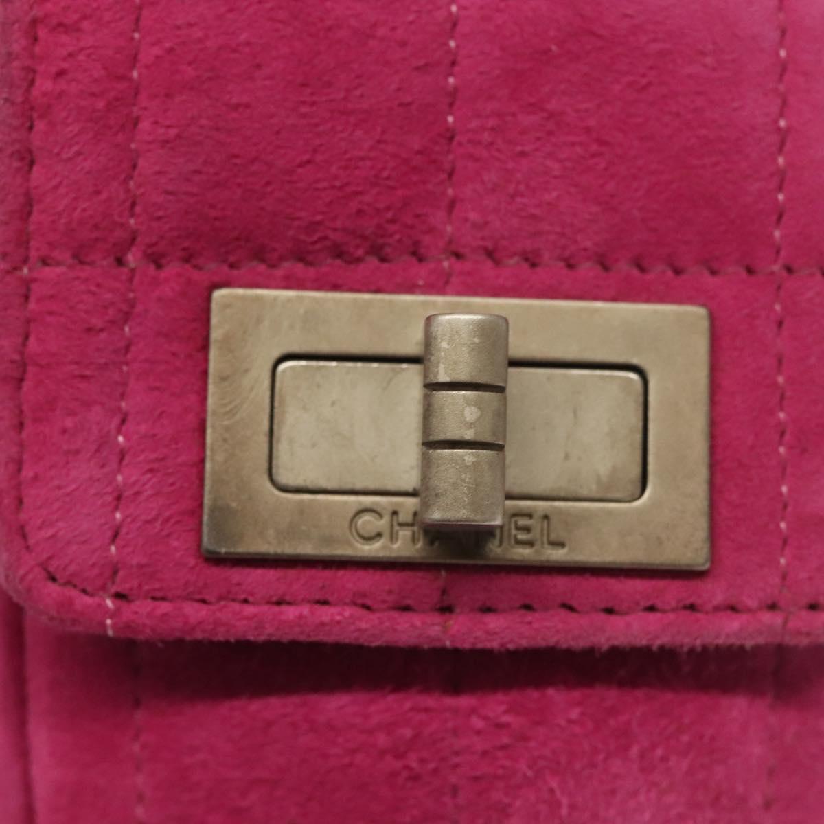 CHANEL Choco Bar Chain Shoulder Bag Suede Pink CC Auth 135452