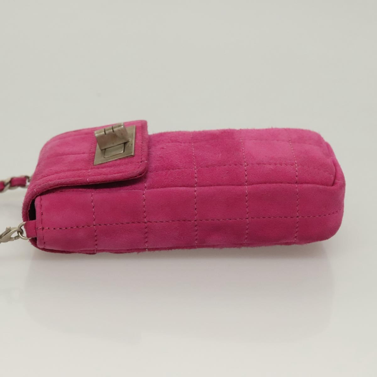 CHANEL Choco Bar Chain Shoulder Bag Suede Pink CC Auth 135452