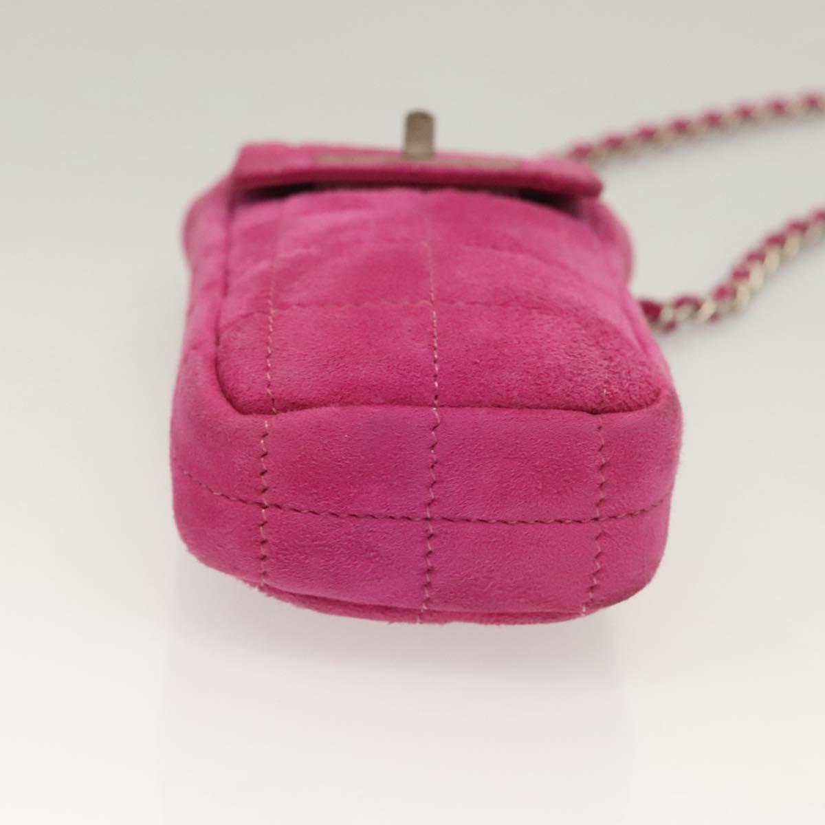 CHANEL Choco Bar Chain Shoulder Bag Suede Pink CC Auth 135452