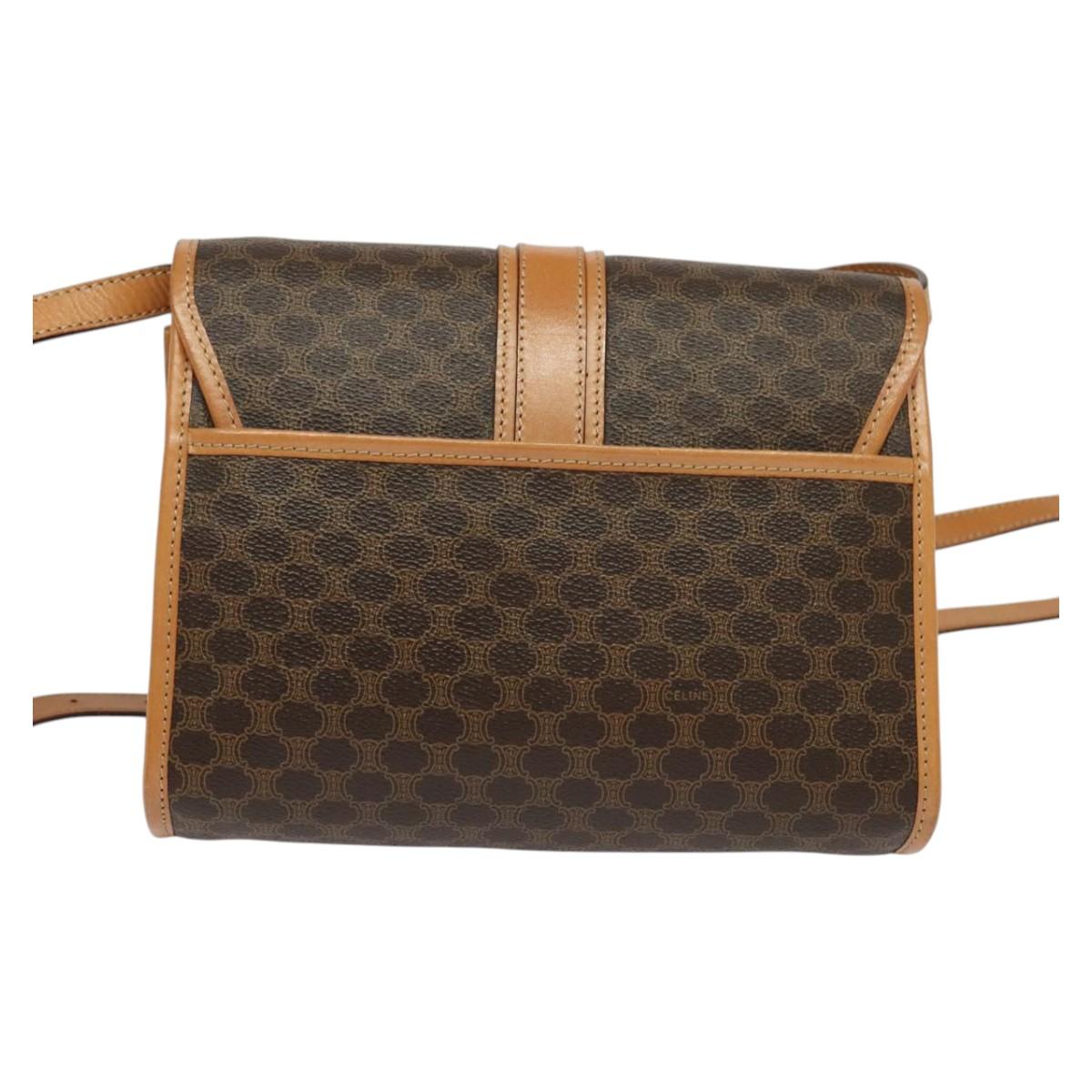 CELINE Macadam Canvas Shoulder Bag PVC Leather Brown Gold Auth 135484