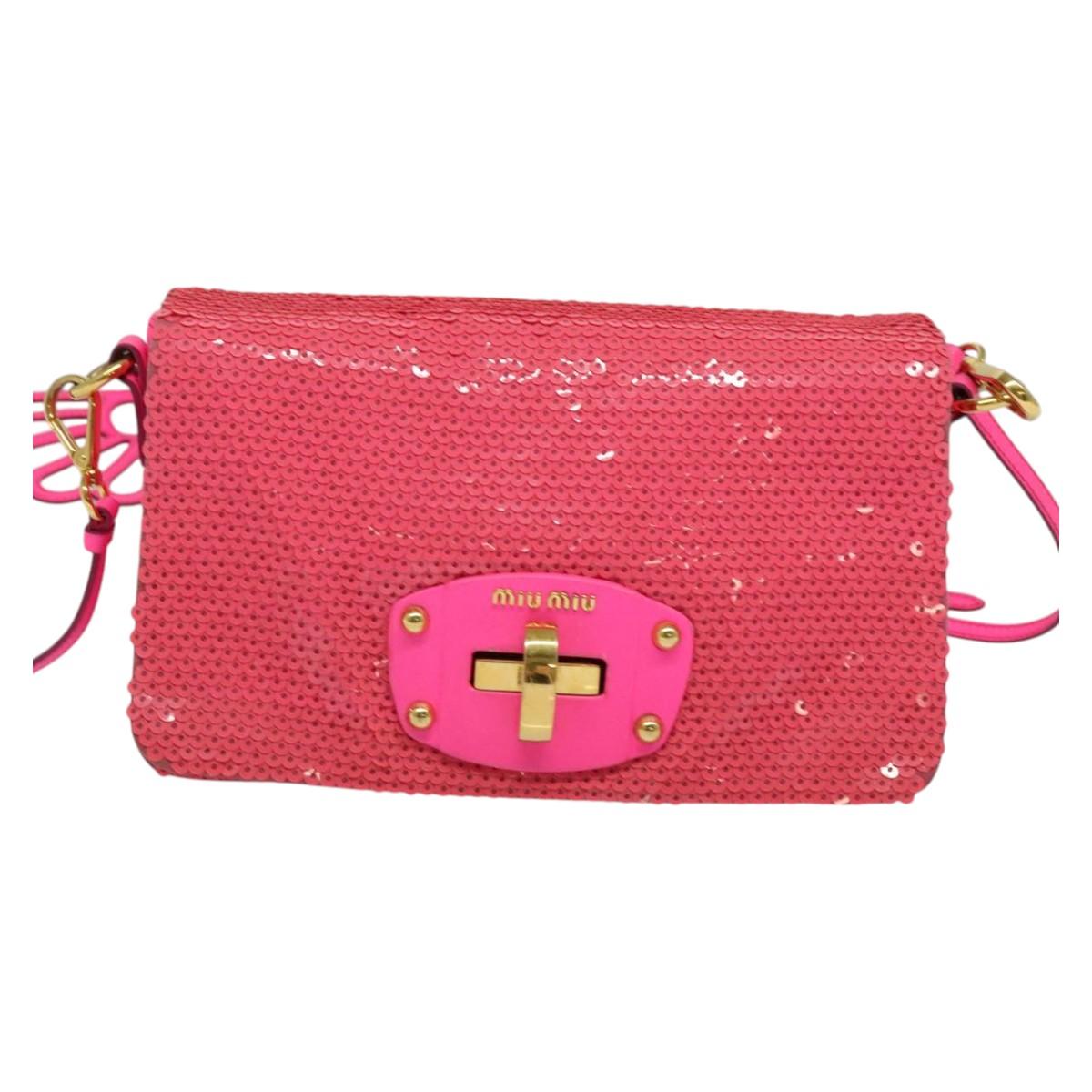 Miu Miu Shoulder Bag Sequin Pink Gold Auth 135485