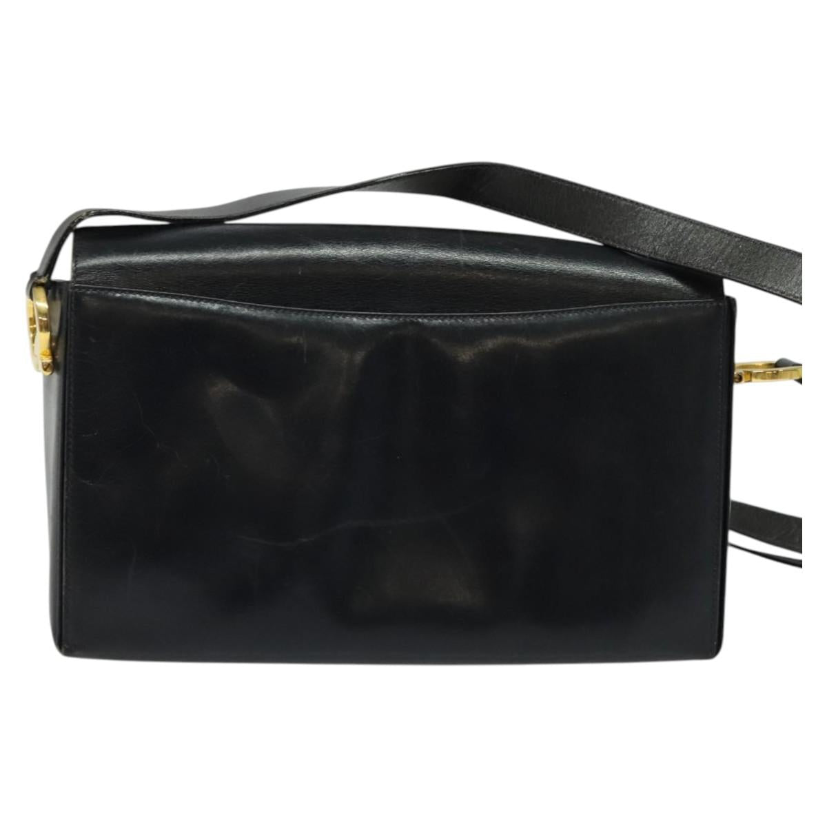 Salvatore Ferragamo Gancini Shoulder Bag Leather Black Gold Auth 135489