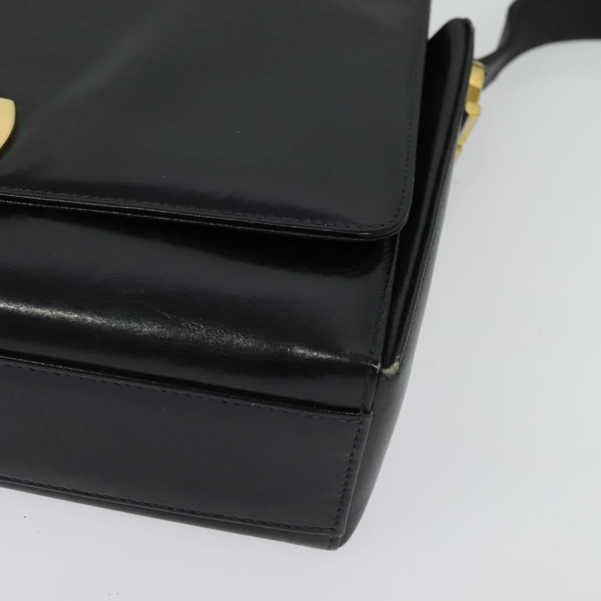 Salvatore Ferragamo Gancini Shoulder Bag Leather Black Gold Auth 135489