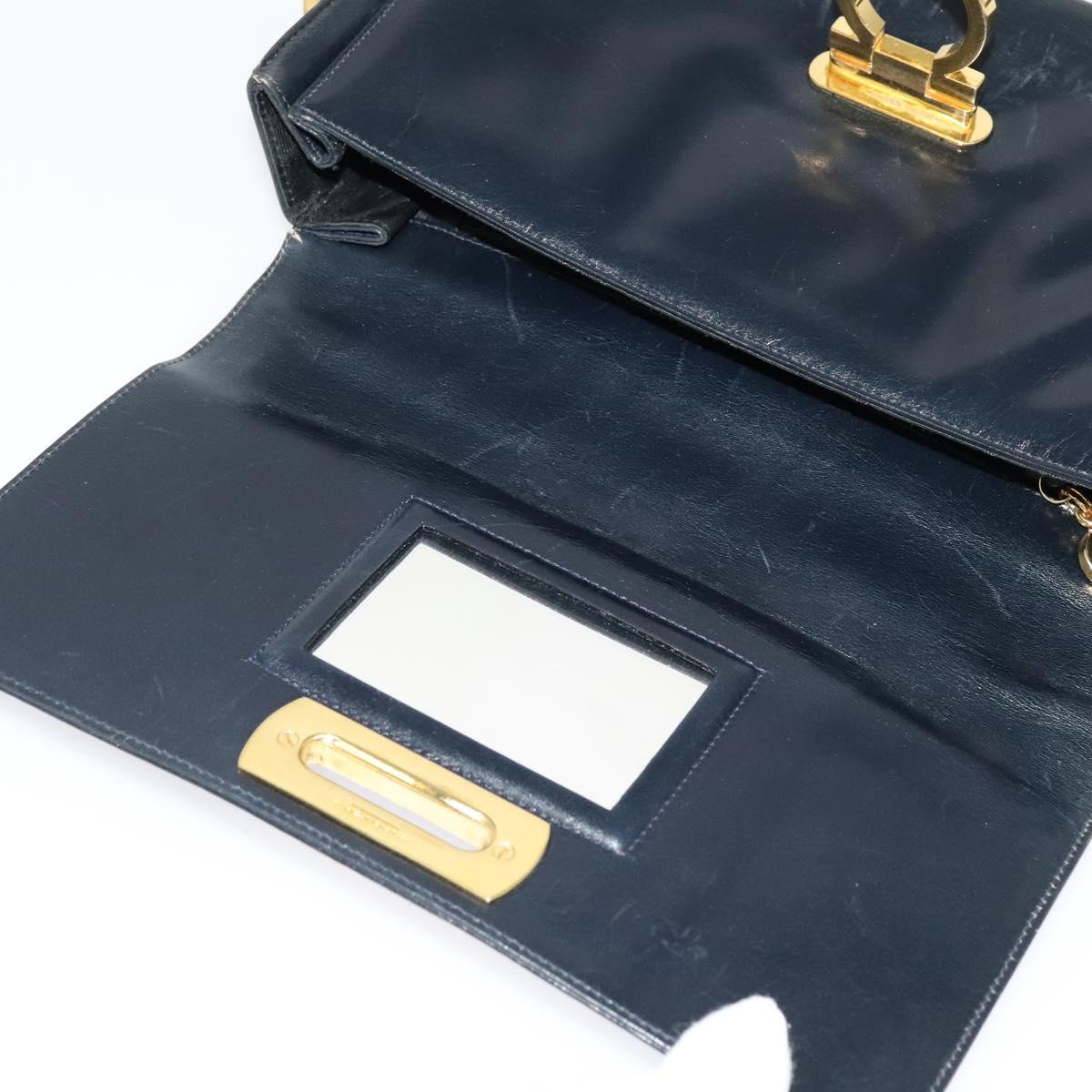 Salvatore Ferragamo Gancini Shoulder Bag Leather Black Gold Auth 135489