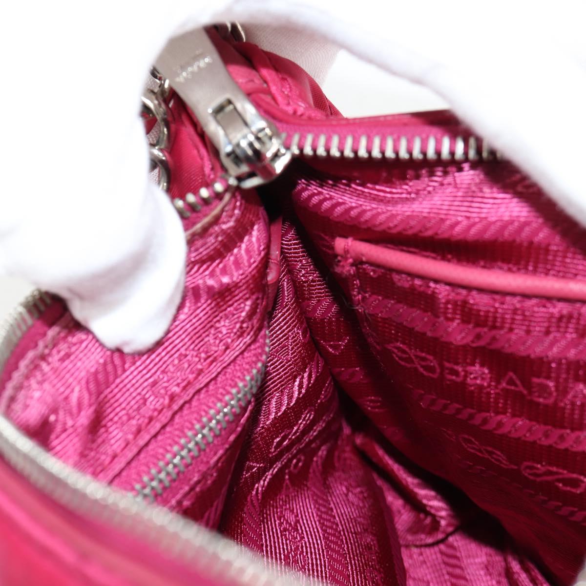 PRADA Chain Hand Bag Nylon 2way Pink Silver Auth 135510V