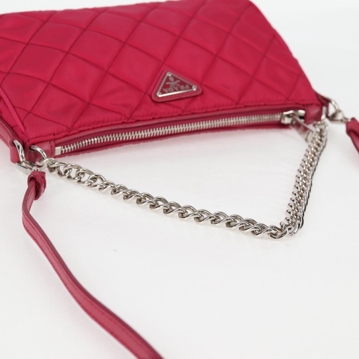PRADA Chain Hand Bag Nylon 2way Pink Silver Auth 135510V