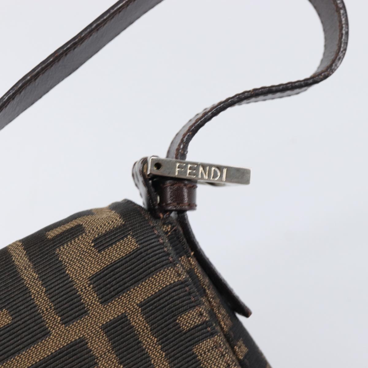 FENDI Zucca Canvas Mamma Baguette Shoulder Bag Black Brown Auth 135512