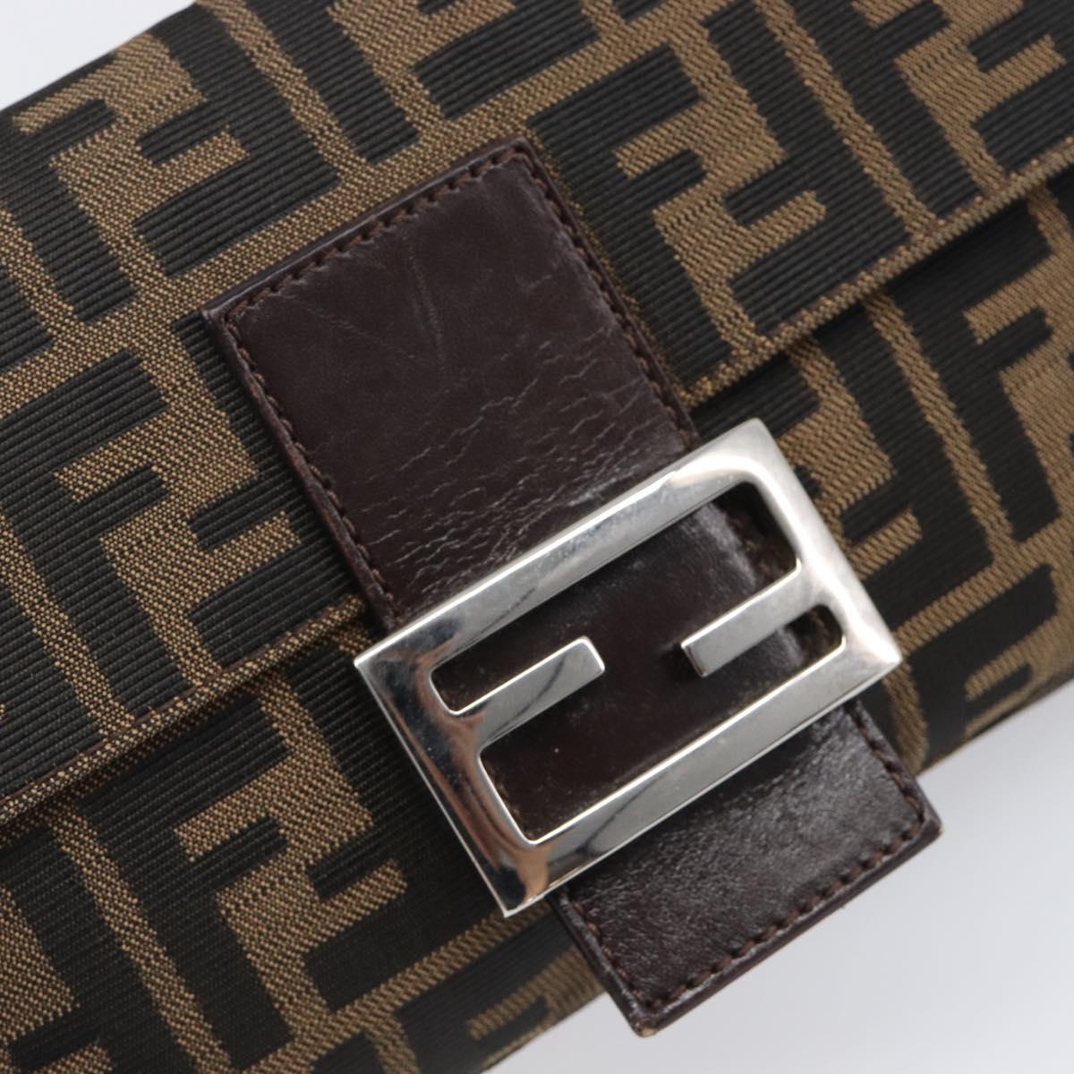 FENDI Zucca Canvas Mamma Baguette Shoulder Bag Black Brown Auth 135512