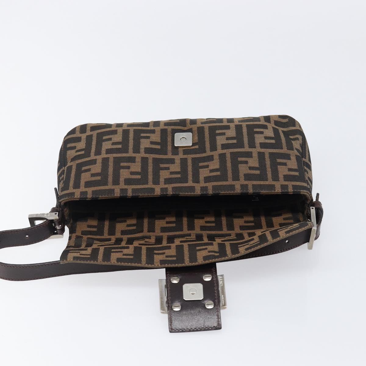 FENDI Zucca Canvas Mamma Baguette Shoulder Bag Black Brown Auth 135512