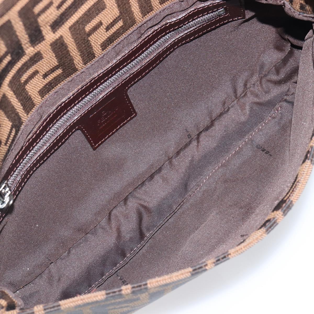 FENDI Zucca Canvas Mamma Baguette Shoulder Bag Black Brown Auth 135512