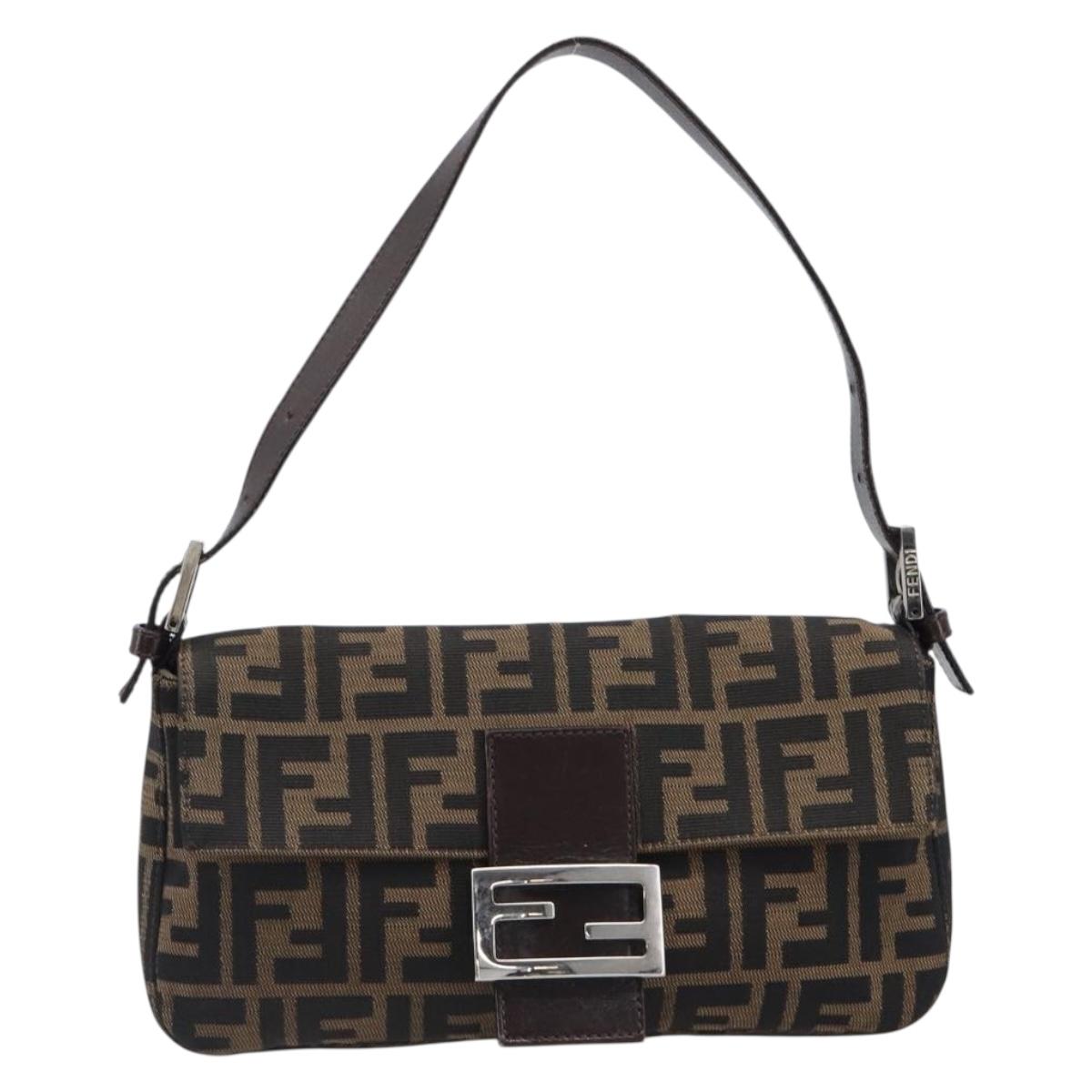 FENDI Zucca Canvas Mamma Baguette Shoulder Bag Black Brown Auth 135512