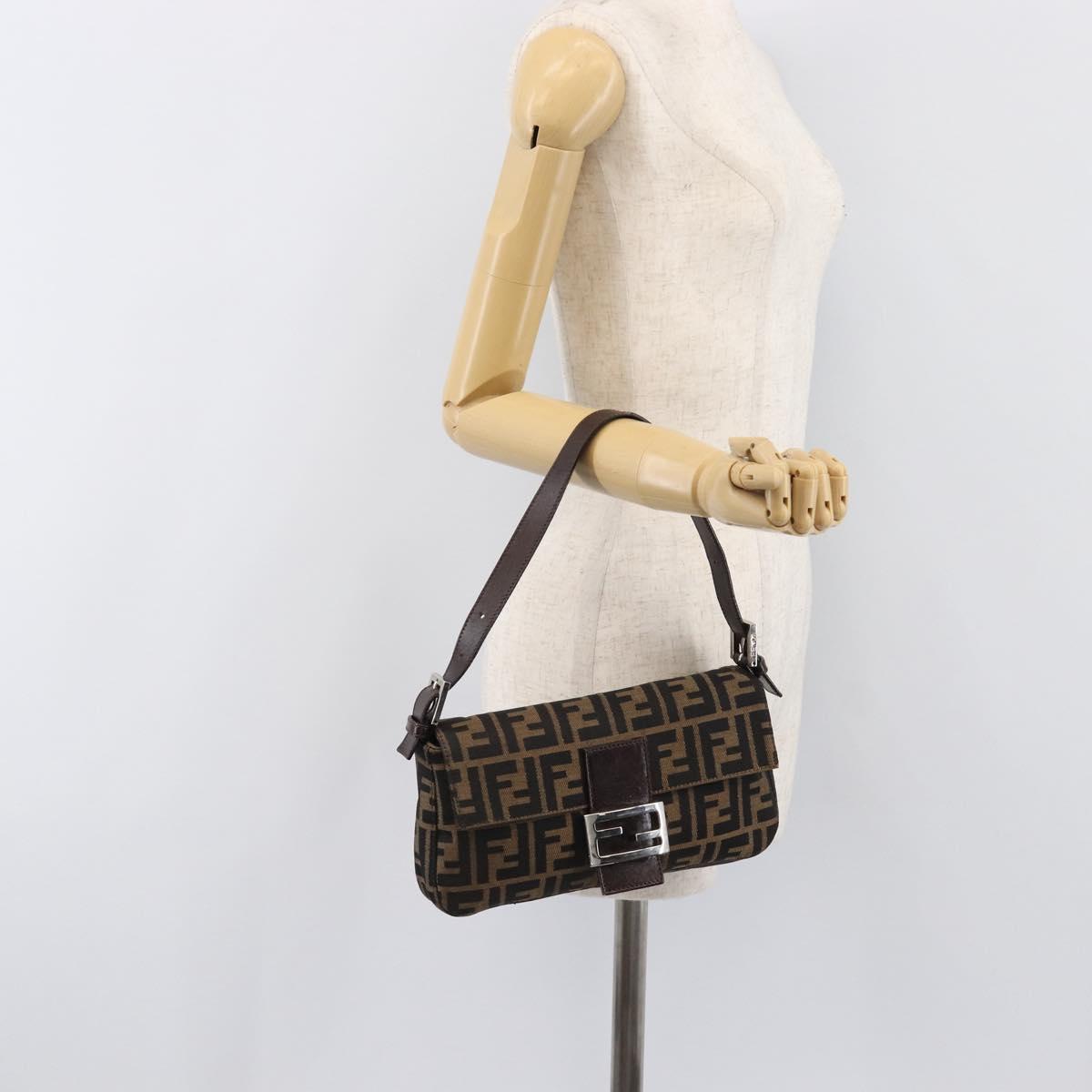 FENDI Zucca Canvas Mamma Baguette Shoulder Bag Black Brown Auth 135512
