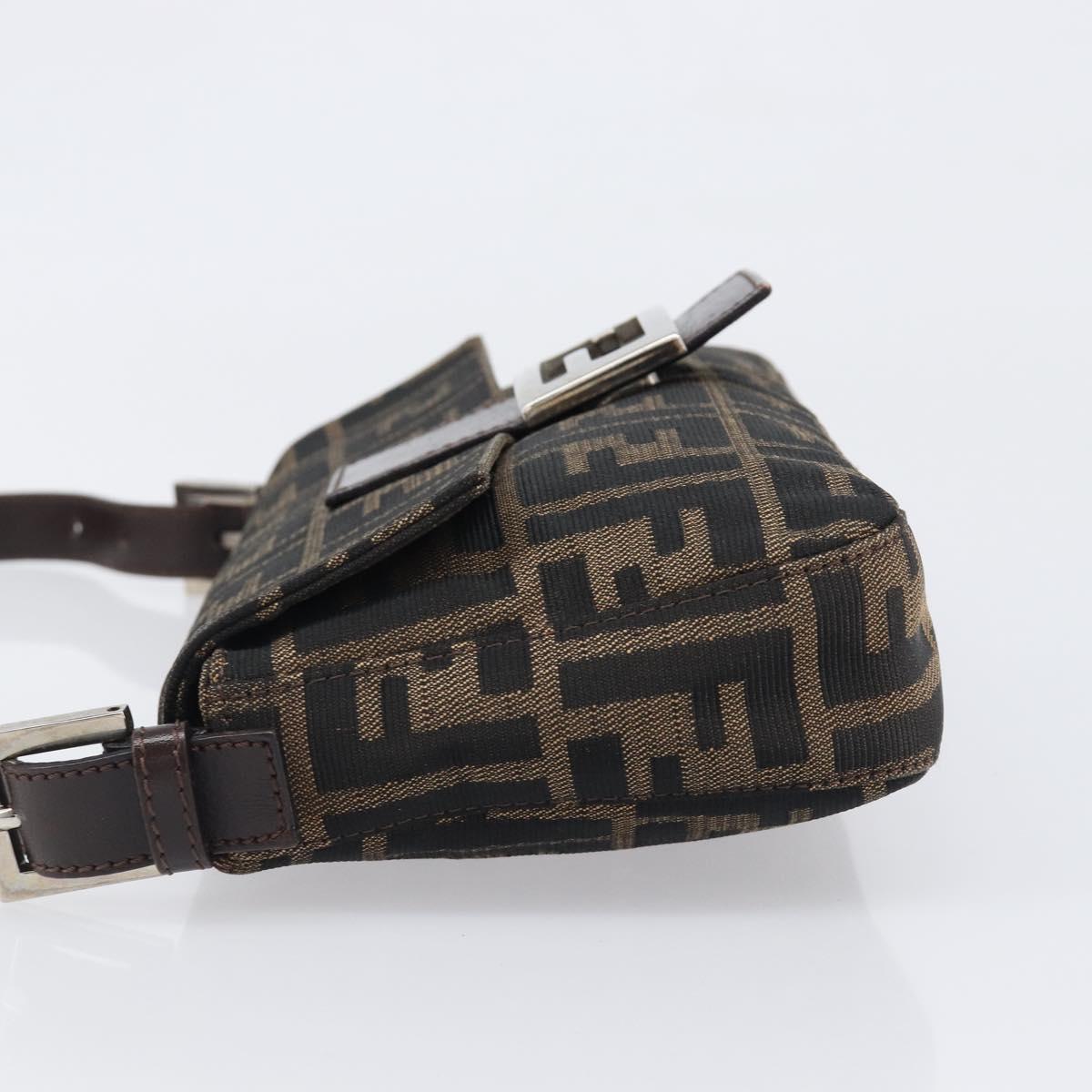 FENDI Zucca Canvas Mamma Baguette Shoulder Bag Black Brown Auth 135512