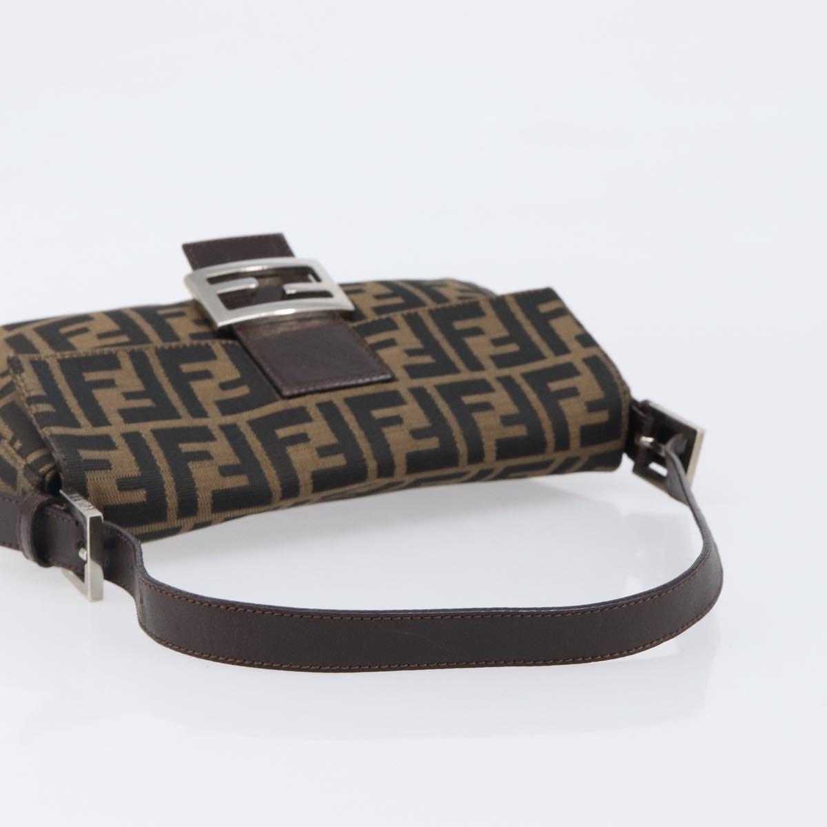 FENDI Zucca Canvas Mamma Baguette Shoulder Bag Black Brown Auth 135512