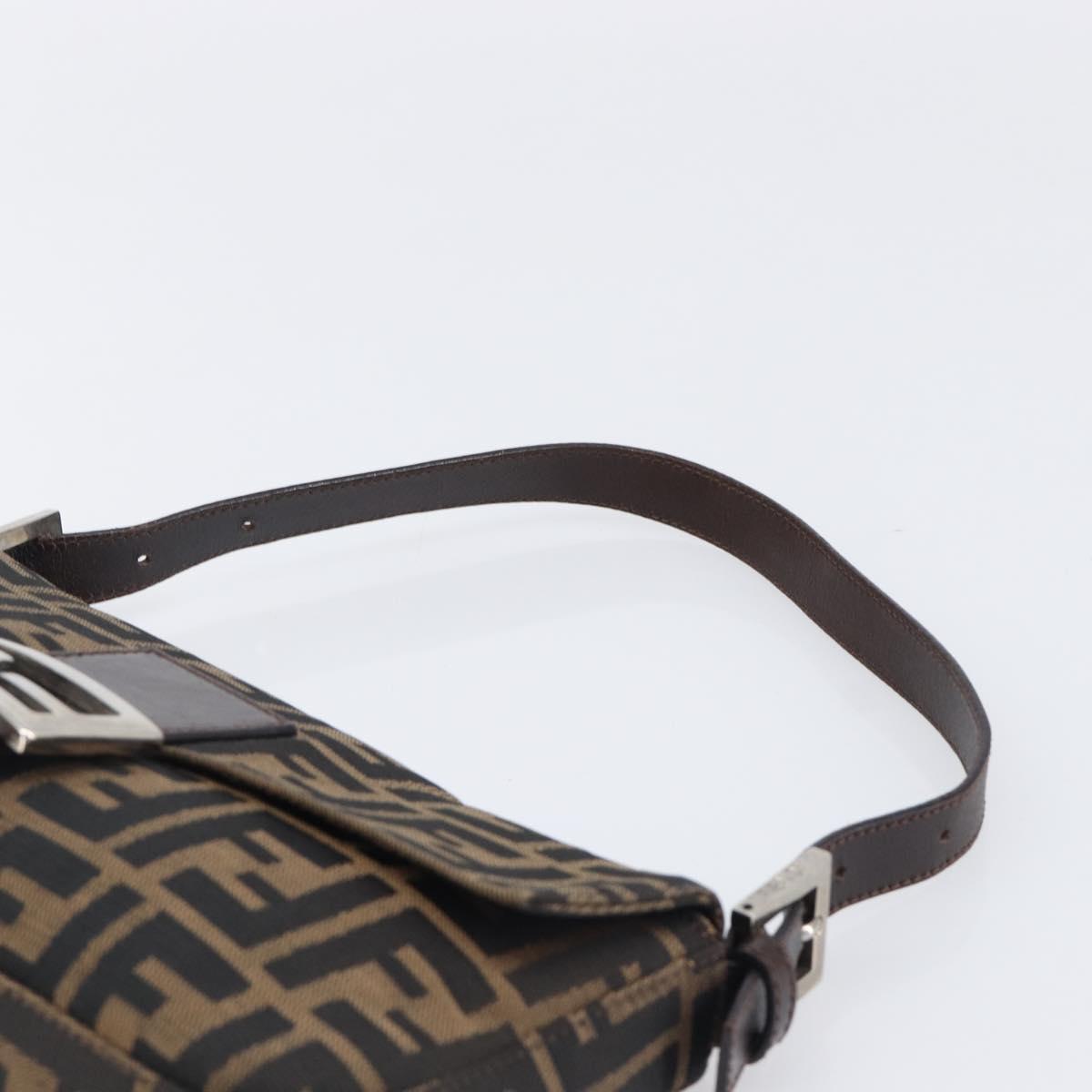 FENDI Zucca Canvas Mamma Baguette Shoulder Bag Black Brown Auth 135512