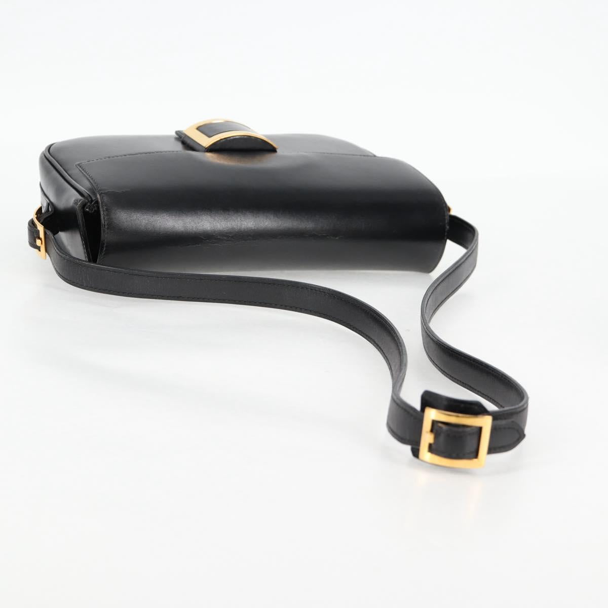 HERMES Martine Vert Shoulder Bag Leather Black Gold Auth 135513SAM