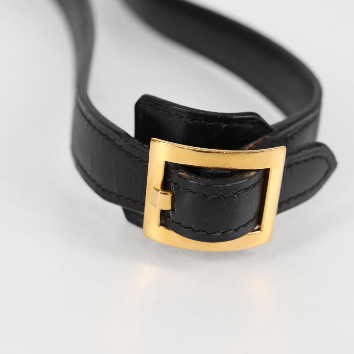 HERMES Martine Vert Shoulder Bag Leather Black Gold Auth 135513SAM