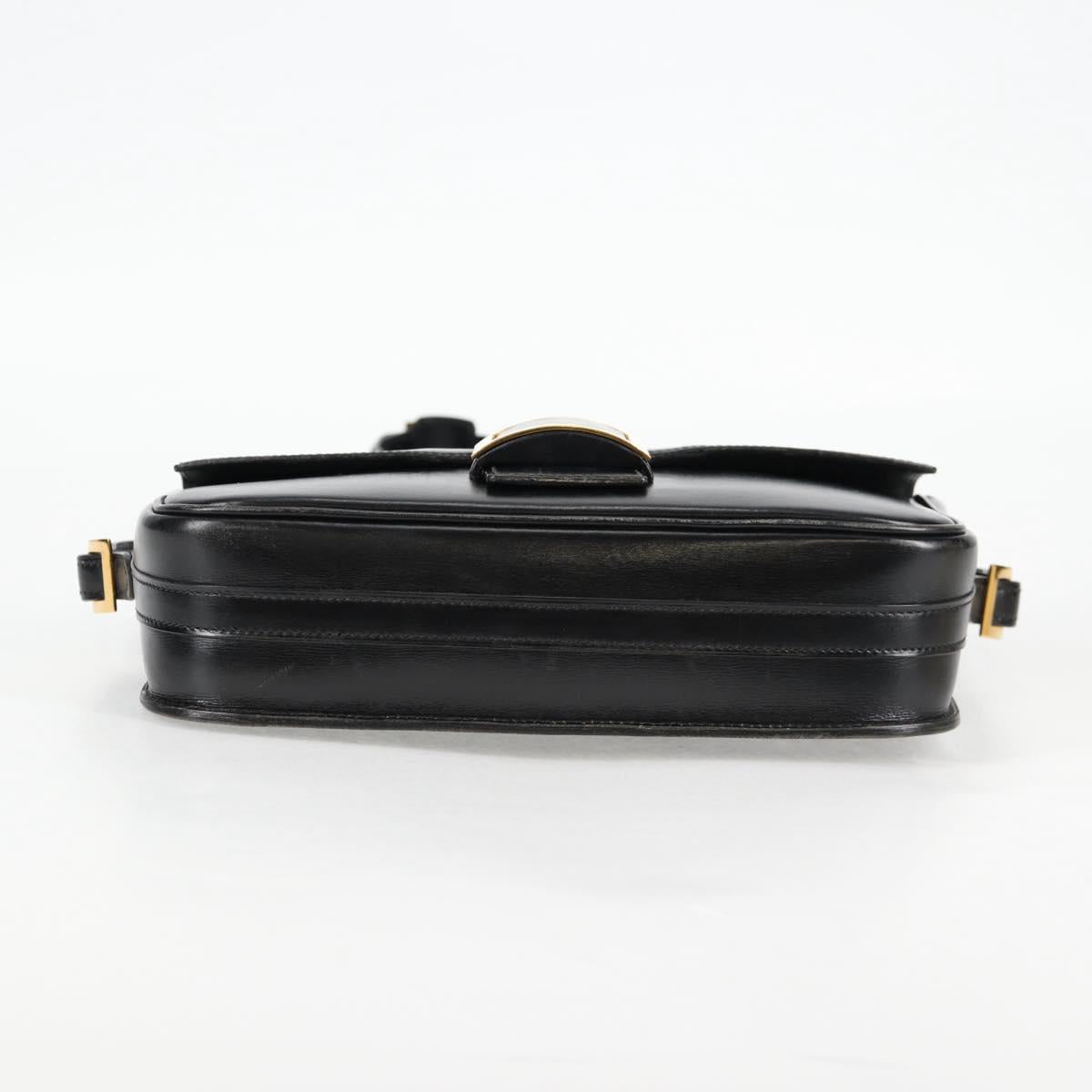 HERMES Martine Vert Shoulder Bag Leather Black Gold Auth 135513SAM
