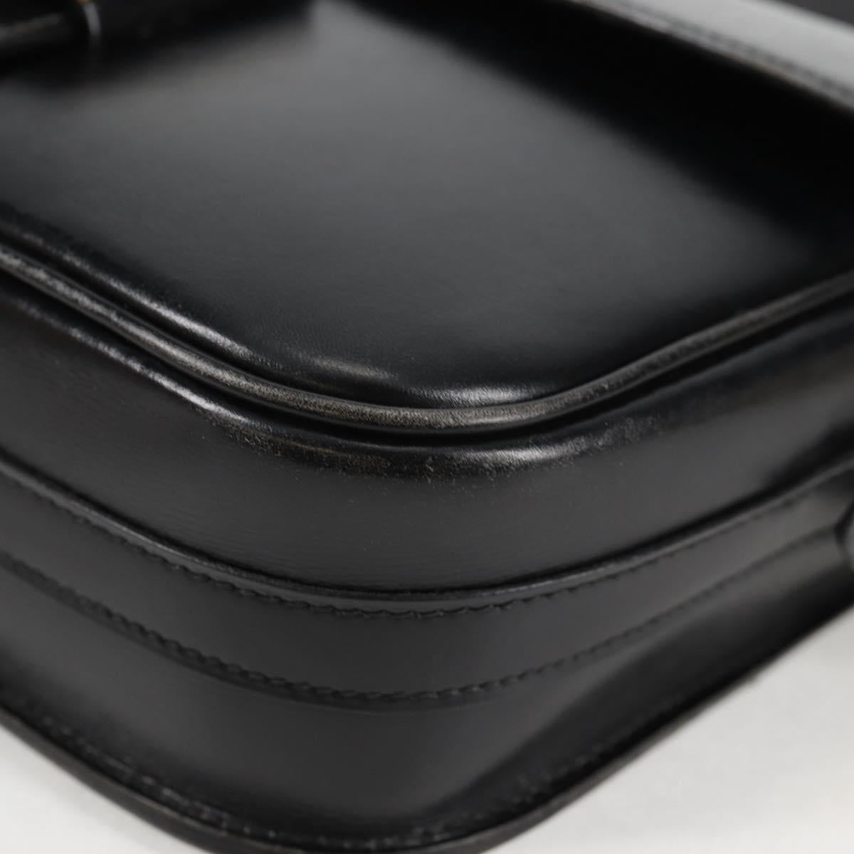 HERMES Martine Vert Shoulder Bag Leather Black Gold Auth 135513SAM