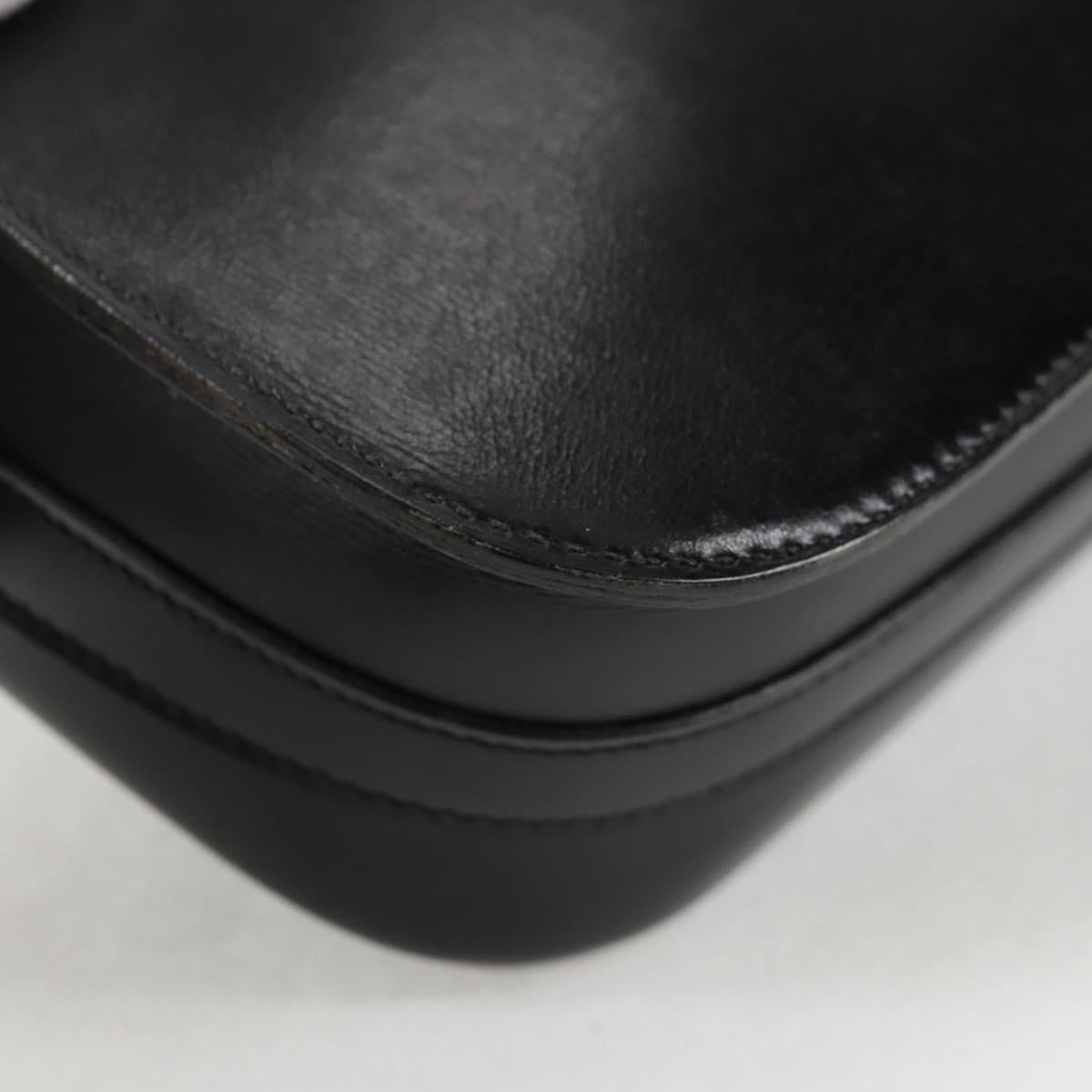 HERMES Martine Vert Shoulder Bag Leather Black Gold Auth 135513SAM